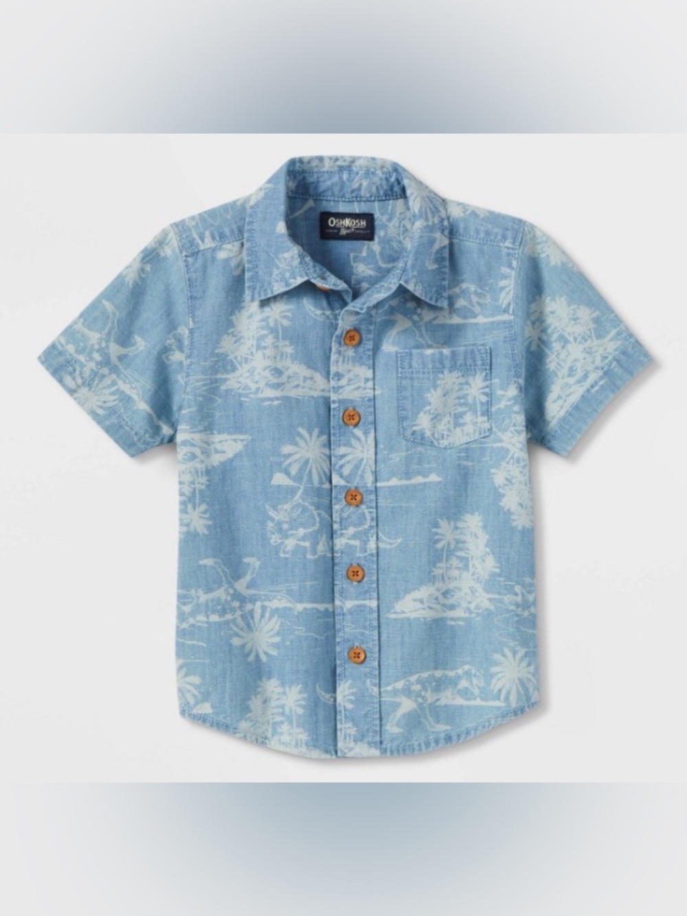 OshKosh B'gosh Boys' Light Blue Tropical Print Button-Up Shirt 2T New with tags